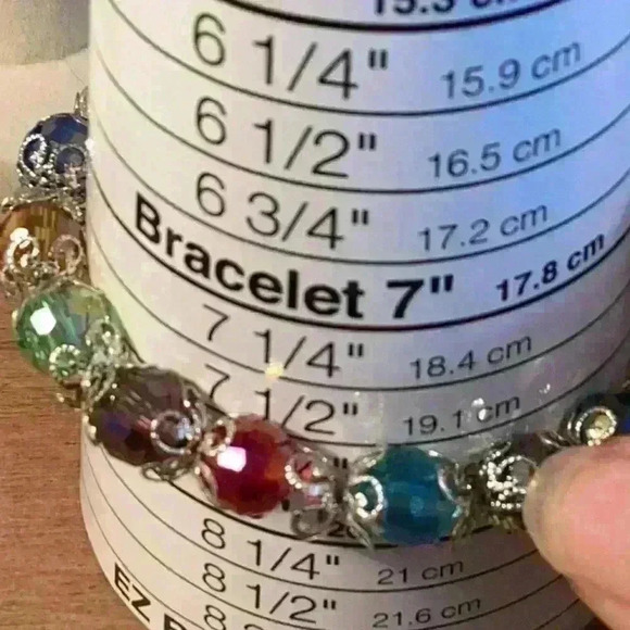 Vintage Faceted Beaded Bracelet Rainbow Glass Silver Tone - Picture 5 of 5